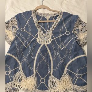 Chic Blue and Cream Women's Blouse